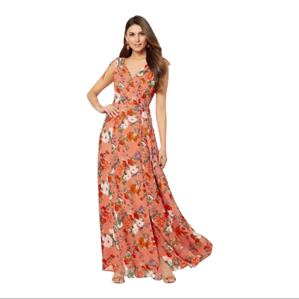 New York & Company Eva Mendes coral flower print wrap dress NWOT. Size L.